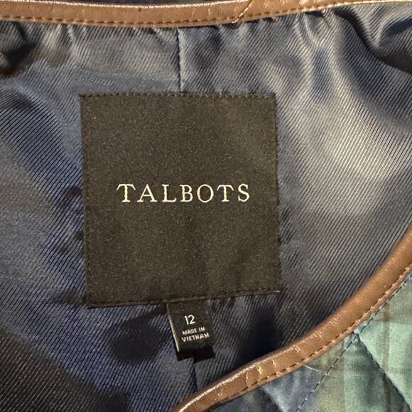Talbots SZ 12 Full-Zip Jacket Quilted Plaid Pockets Lined Long Sleeve Navy Blue - Picture 7 of 8
